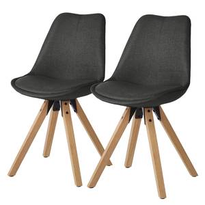Gestoffeerde stoel ALEDAS geweven stof/massief rubberboomhout - Geweven stof Cors: Antracietkleurig - Bruin - 2-delige set