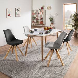 Gestoffeerde stoel ALEDAS geweven stof/massief rubberboomhout - Geweven stof Cors: Antracietkleurig - Bruin - Set van 2