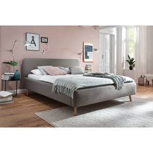 Gestoffeerd bed MATTIS geweven stof/massief eikenhout - Geweven stof Asha: Taupe - 160 x 200cm - Zonder lattenbodem