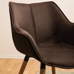 Chaise à accoudoirs Kantii I Microfibre / Chêne massif - Marron foncé vintage - 1 chaise