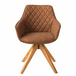Chaise à accoudoirs Pori II Imitation cuir / Chêne massif - Marron - 1 chaise