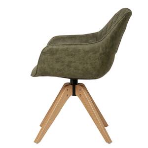 Sedia con braccioli Pori II Similpelle / Legno massello di quercia - Verde oliva - 1 sedia