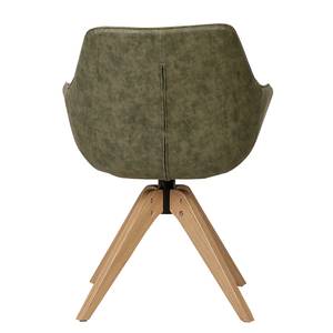 Chaise à accoudoirs Pori II Imitation cuir / Chêne massif - Vert olive - 1 chaise