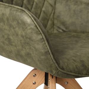 Sedia con braccioli Pori II Similpelle / Legno massello di quercia - Verde oliva - 1 sedia