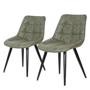 Chaises Ravani (lot de 2) Imitation cuir / Acier - Vert olive