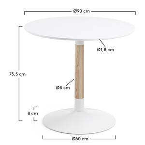 Table Maud I Partiellement en frêne massif / Acier - Frêne / Blanc - Diamètre : 90 cm