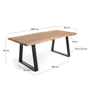 Table Haggi Acacia massif / Acier - Acacia / Noir - 200 x 95 cm