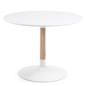 Table Maud I Partiellement en frêne massif / Acier - Frêne / Blanc - Diamètre : 110 cm