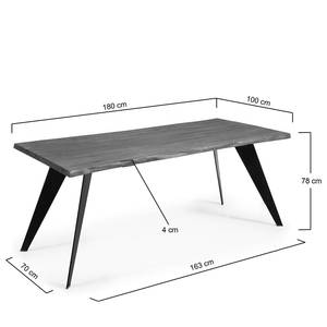 Table Malling Chêne massif / Acier - Noir - Chêne coloris lessivé - 180 x 100 cm
