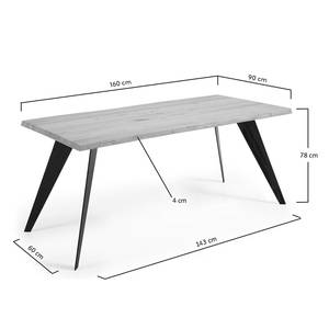 Eettafel Malling massief eikenhout/staal - zwart - Loogkleurig eikenhout - 160 x 90 cm