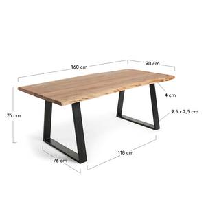 Table Haggi Acacia massif / Acier - Acacia / Noir - 160 x 90 cm