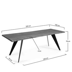 Table Malling Chêne massif / Acier - Noir - Chêne coloris lessivé - 220 x 100 cm