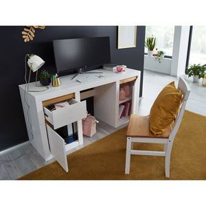 Bureau Woodcroft II massief grenenhout/metaal - wit grenenhout/eikenhouten look