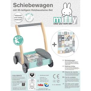 Schiebewagen Miffy Grau / Weiß / Mint / Natur