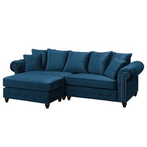 Bigsofa Solita Samt - Dunkelblau - Mit Hocker