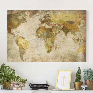 Afbeelding Wereldkaart canvas/massief sparrenhout - meerdere kleuren - 90 x 60 cm