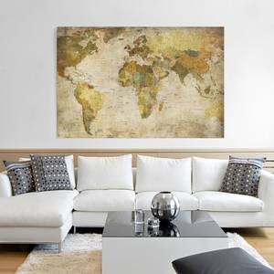 Bild Weltkarte Leinwand /  Massivholz Fichte - Mehrfarbig - 90 x 60 cm