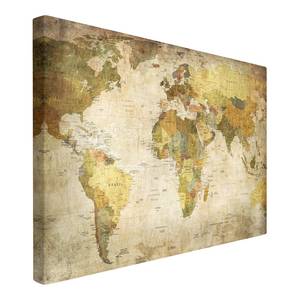 Tableau déco planisphère Toile / Épicéa massif - Multicolore - 90 x 60 cm