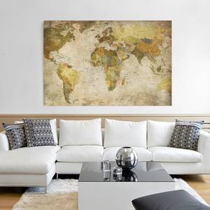 Afbeelding Wereldkaart canvas/massief sparrenhout - meerdere kleuren - 60 x 40 cm