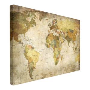 Tableau déco planisphère Toile / Épicéa massif - Multicolore - 60 x 40 cm
