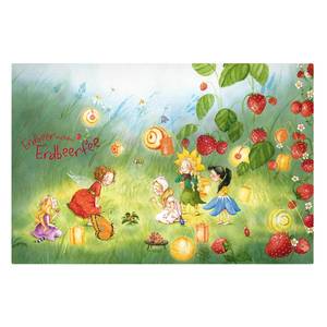 Tableau déco La fée des fraises III Toile / Épicéa massif - Multicolore - 90 x 60 cm