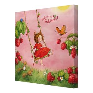 Tableau déco La fée des fraises II Toile / Épicéa massif - Multicolore - 30 x 30 cm