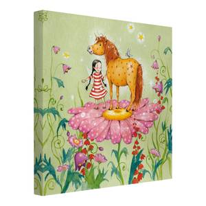 Afbeelding Toverpony op een Bloem canvas/massief sparrenhout - meerdere kleuren - 40 x 40 cm