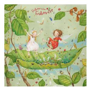 Tableau déco La fée des fraises IV Toile / Épicéa massif - Multicolore - 30 x 30 cm