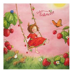 Tableau déco La fée des fraises II Toile / Épicéa massif - Multicolore - 80 x 80 cm