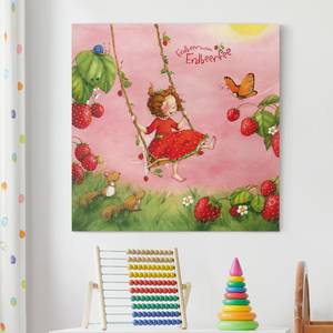 Tableau déco La fée des fraises II Toile / Épicéa massif - Multicolore - 80 x 80 cm