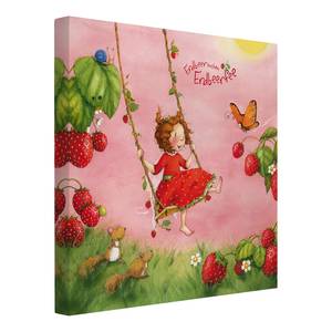 Bild Erdbeerinchen Erdbeerfee II Leinwand /  Massivholz Fichte - Mehrfarbig - 40 x 40 cm