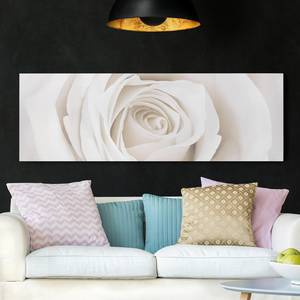 Tableau déco Pretty White Rose I Toile / Épicéa massif - Multicolore - 120 x 40 cm