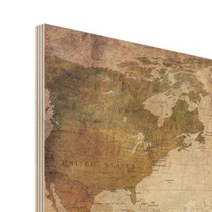 Tableau déco planisphère IV panneau de bois contreplaqué (bouleau) - Multicolore - 75 x 50 cm