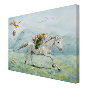 Tableau déco Lilia sur la licorne Toile / Épicéa massif - Multicolore - 100 x 75 cm
