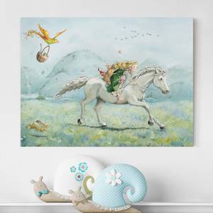 Tableau déco Lilia sur la licorne Toile / Épicéa massif - Multicolore - 80 x 60 cm