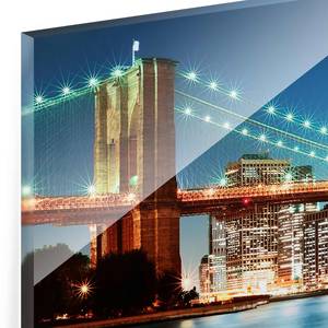 Tableau déco Nighttime Manhattan Bridge Verre de sécurité ESG - Multicolore - 125 x 50 cm
