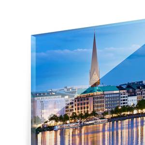 Tableau déco Hamburg Skyline Verre de sécurité ESG - Multicolore - 100 x 40 cm