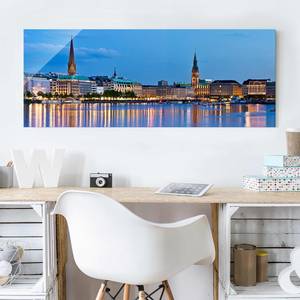 Tableau déco Hamburg Skyline Verre de sécurité ESG - Multicolore - 125 x 50 cm