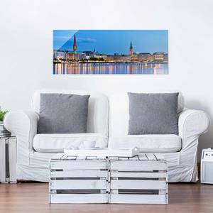 Tableau déco Hamburg Skyline Verre de sécurité ESG - Multicolore - 125 x 50 cm