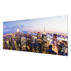 Tableau déco New York Skyline de nuit Verre de sécurité ESG - Multicolore - 80 x 30 cm