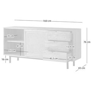 Houten dressoir VINA massief mangohout/Weens vlechtwerk - mangohout/beige