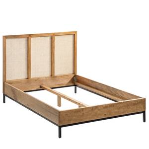 Bedframe Vina massief mangohout/rotan - mangohout/zwart - 140 x 200cm