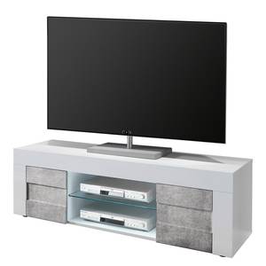 TV-Lowboard Easy Hochglanz Weiß / Beton Dekor - Breite: 138 cm