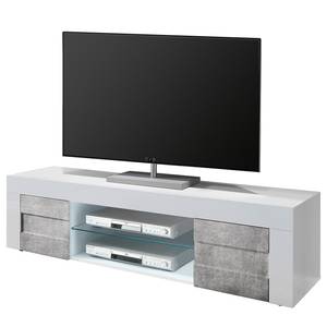 Meuble TV Easy Blanc brillant / Imitation béton - Largeur : 181 cm
