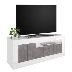 TV-Lowboard Urbino Hochglanz Weiß - Beton Dekor / Weiß