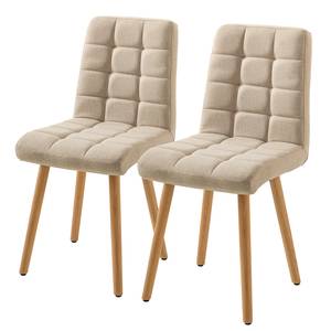 Gestoffeerde stoel Doskie II linnen/massief eikenhout - Beige - 2-delige set
