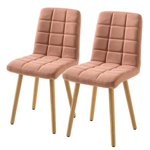 Gestoffeerde stoel Doskie II linnen/massief eikenhout - Zalmkleurig - 2-delige set