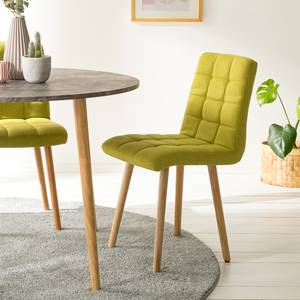 Gestoffeerde stoel Doskie II linnen/massief eikenhout - Limegroen - 2-delige set