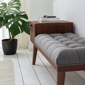 Banc d’entrée Kollund Placage en bois véritable / Tissu - Noyer / Gris