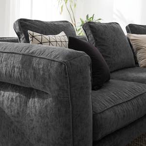 Ecksofa Gorden III Chenille - Stoff Mohs: Schwarz - Ottomane davorstehend rechts